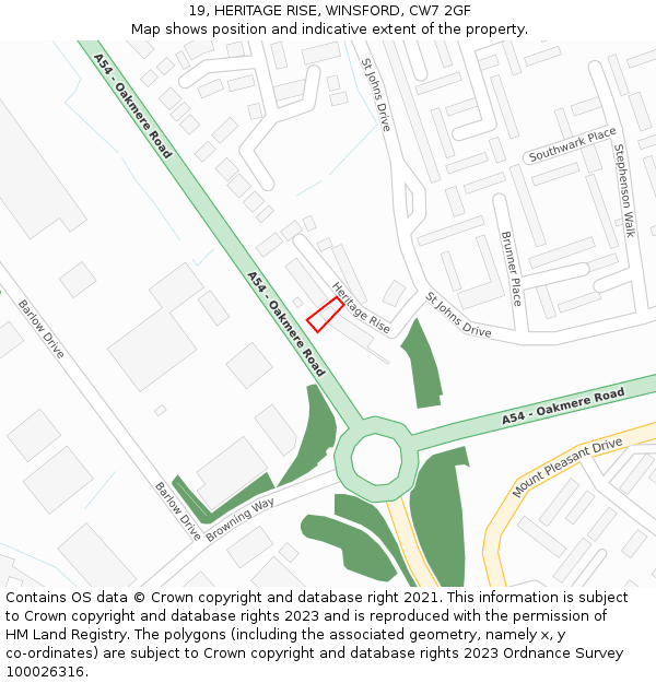 19, HERITAGE RISE, WINSFORD, CW7 2GF: Location map and indicative extent of plot