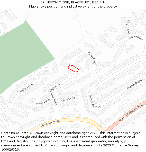 19, HERON CLOSE, BLACKBURN, BB1 8NU: Location map and indicative extent of plot