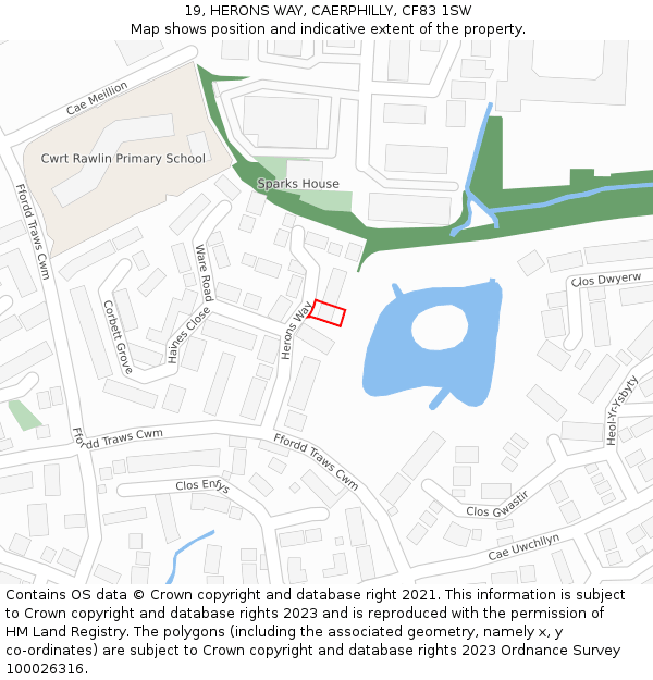 19, HERONS WAY, CAERPHILLY, CF83 1SW: Location map and indicative extent of plot