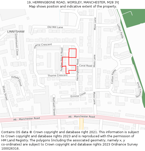 19, HERRINGBONE ROAD, WORSLEY, MANCHESTER, M28 3YJ: Location map and indicative extent of plot