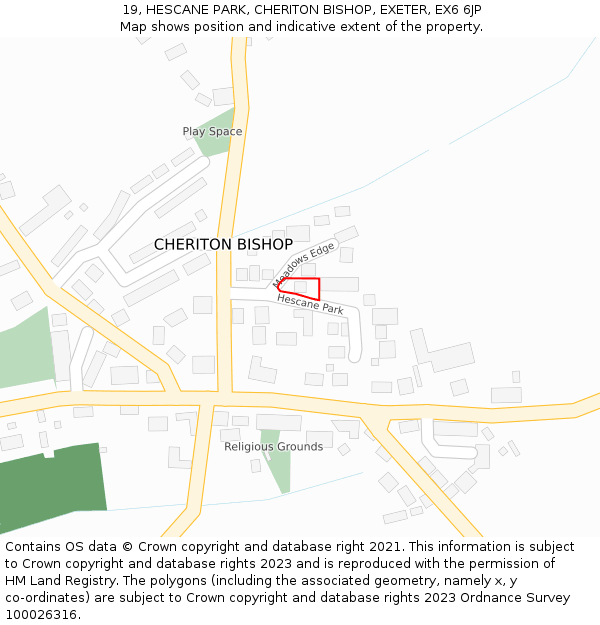 19, HESCANE PARK, CHERITON BISHOP, EXETER, EX6 6JP: Location map and indicative extent of plot
