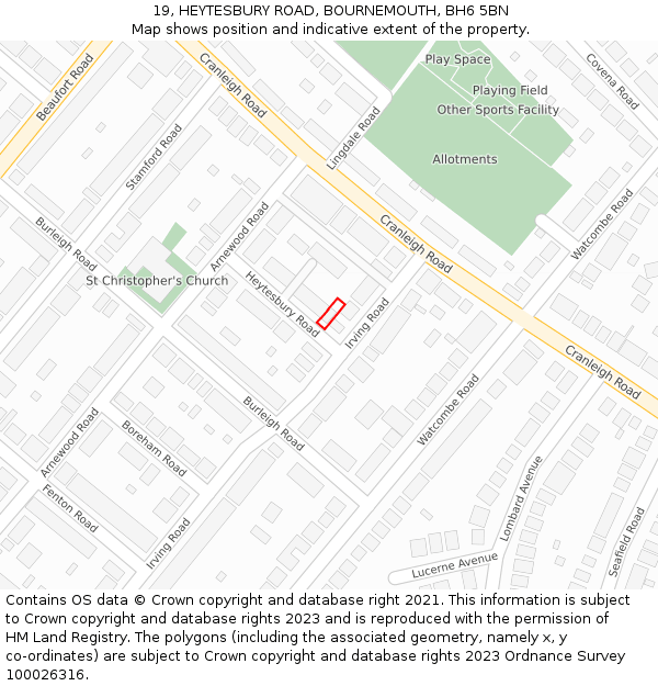 19, HEYTESBURY ROAD, BOURNEMOUTH, BH6 5BN: Location map and indicative extent of plot