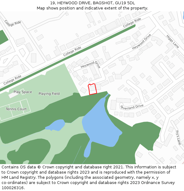 19, HEYWOOD DRIVE, BAGSHOT, GU19 5DL: Location map and indicative extent of plot