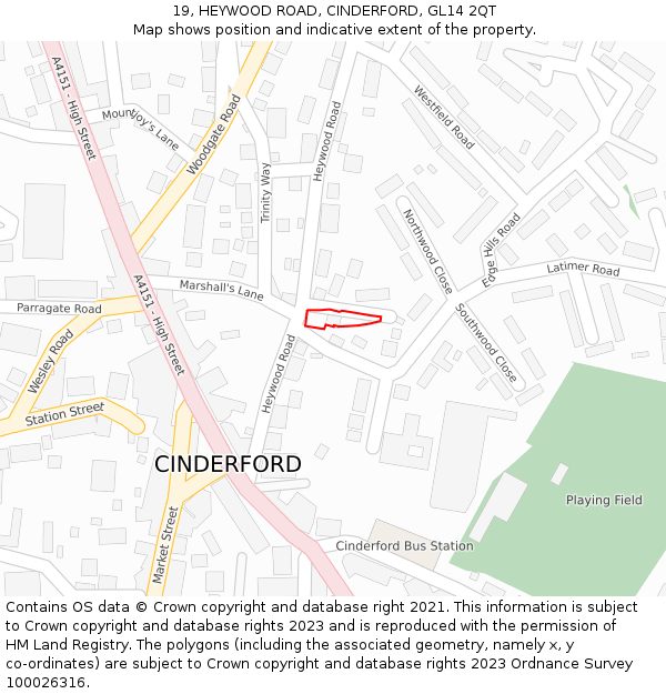 19, HEYWOOD ROAD, CINDERFORD, GL14 2QT: Location map and indicative extent of plot