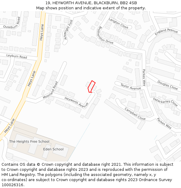 19, HEYWORTH AVENUE, BLACKBURN, BB2 4SB: Location map and indicative extent of plot