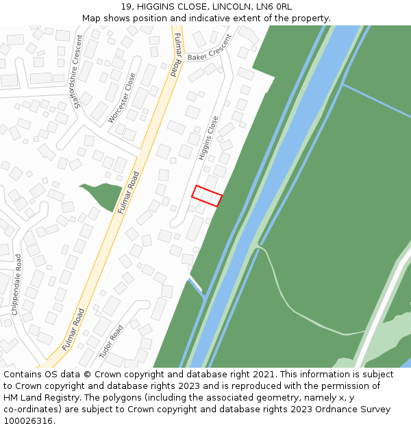 19, HIGGINS CLOSE, LINCOLN, LN6 0RL: Location map and indicative extent of plot