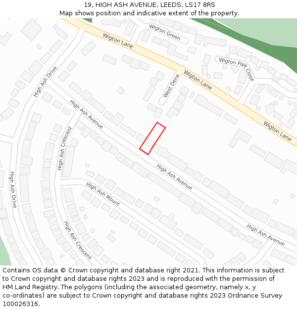 19, HIGH ASH AVENUE, LEEDS, LS17 8RS: Location map and indicative extent of plot