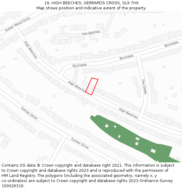 19, HIGH BEECHES, GERRARDS CROSS, SL9 7HX: Location map and indicative extent of plot