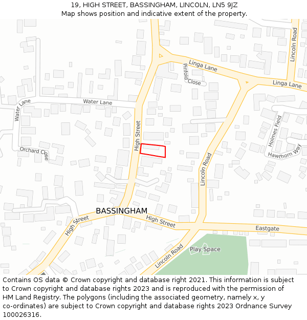 19, HIGH STREET, BASSINGHAM, LINCOLN, LN5 9JZ: Location map and indicative extent of plot