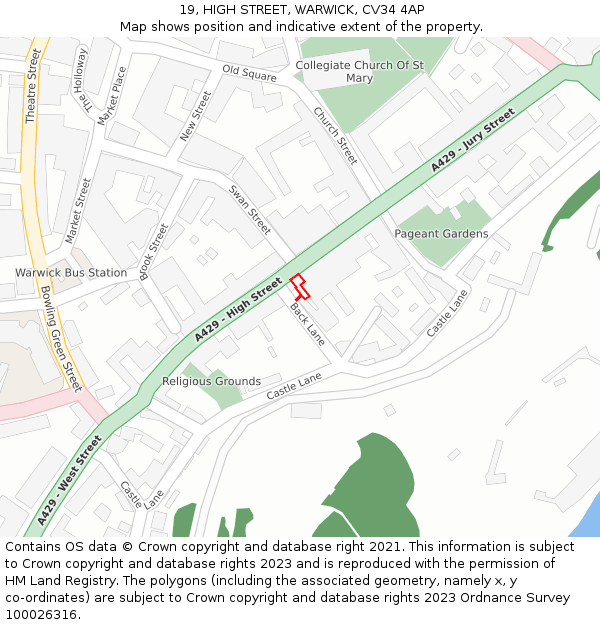 19, HIGH STREET, WARWICK, CV34 4AP: Location map and indicative extent of plot