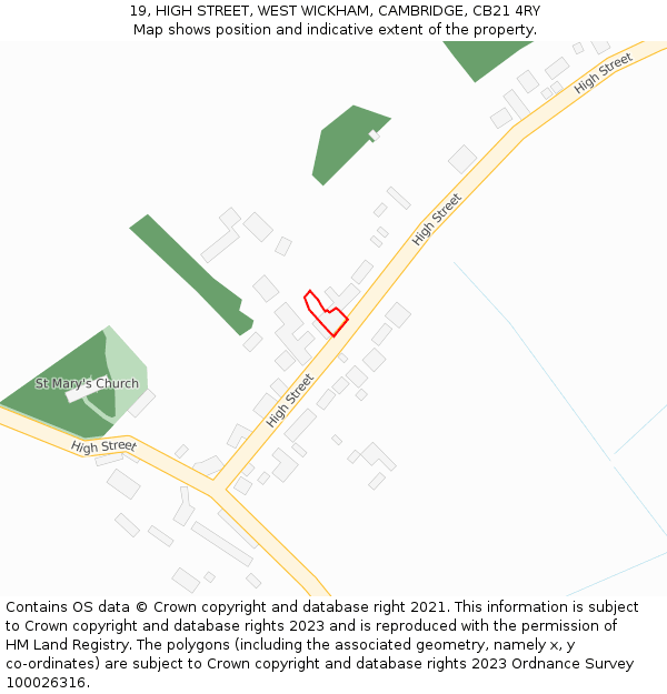 19, HIGH STREET, WEST WICKHAM, CAMBRIDGE, CB21 4RY: Location map and indicative extent of plot