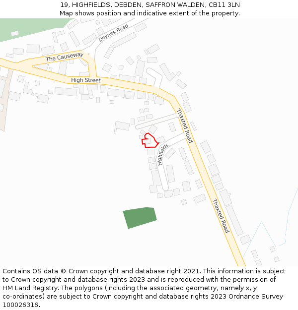 19, HIGHFIELDS, DEBDEN, SAFFRON WALDEN, CB11 3LN: Location map and indicative extent of plot