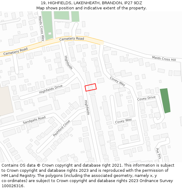 19, HIGHFIELDS, LAKENHEATH, BRANDON, IP27 9DZ: Location map and indicative extent of plot