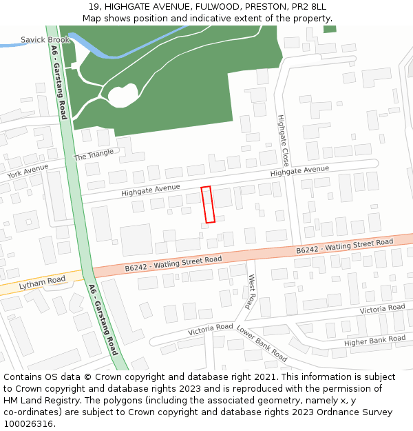 19, HIGHGATE AVENUE, FULWOOD, PRESTON, PR2 8LL: Location map and indicative extent of plot