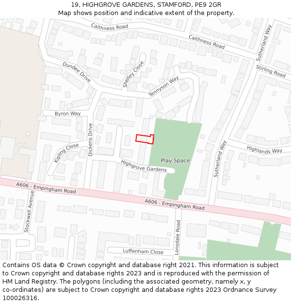 19, HIGHGROVE GARDENS, STAMFORD, PE9 2GR: Location map and indicative extent of plot