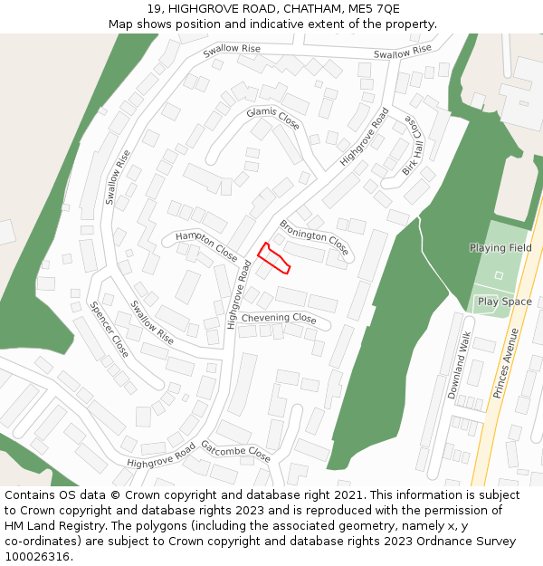 19, HIGHGROVE ROAD, CHATHAM, ME5 7QE: Location map and indicative extent of plot