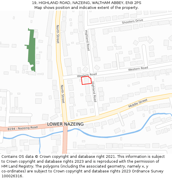 19, HIGHLAND ROAD, NAZEING, WALTHAM ABBEY, EN9 2PS: Location map and indicative extent of plot