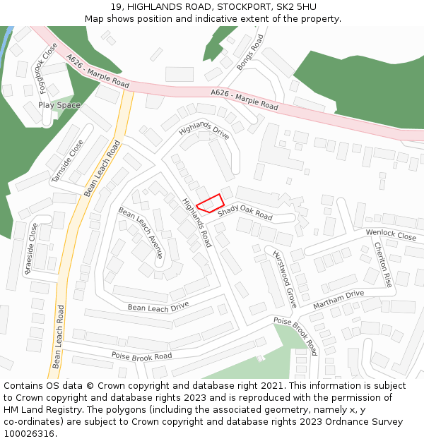19, HIGHLANDS ROAD, STOCKPORT, SK2 5HU: Location map and indicative extent of plot