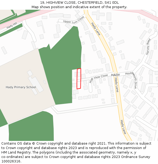 19, HIGHVIEW CLOSE, CHESTERFIELD, S41 0DL: Location map and indicative extent of plot