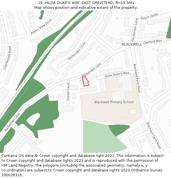 19, HILDA DUKE'S WAY, EAST GRINSTEAD, RH19 3AN: Location map and indicative extent of plot