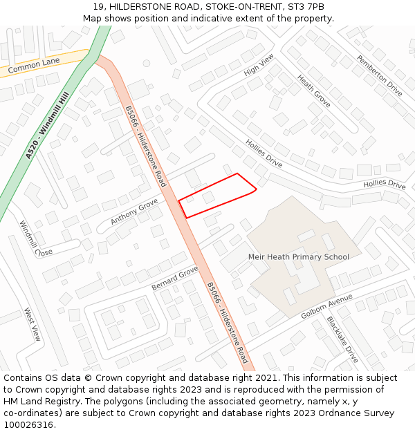 19, HILDERSTONE ROAD, STOKE-ON-TRENT, ST3 7PB: Location map and indicative extent of plot