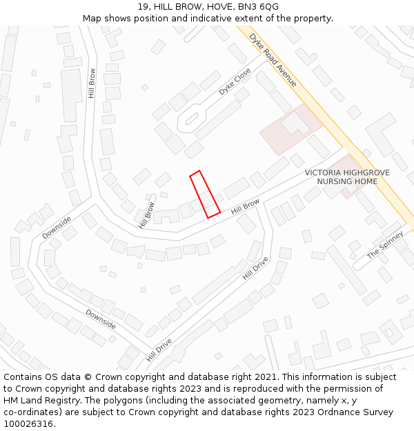 19, HILL BROW, HOVE, BN3 6QG: Location map and indicative extent of plot