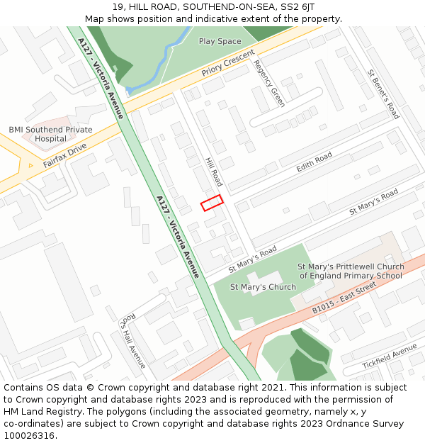 19, HILL ROAD, SOUTHEND-ON-SEA, SS2 6JT: Location map and indicative extent of plot