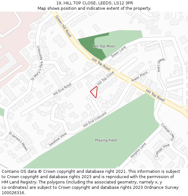 19, HILL TOP CLOSE, LEEDS, LS12 3PR: Location map and indicative extent of plot