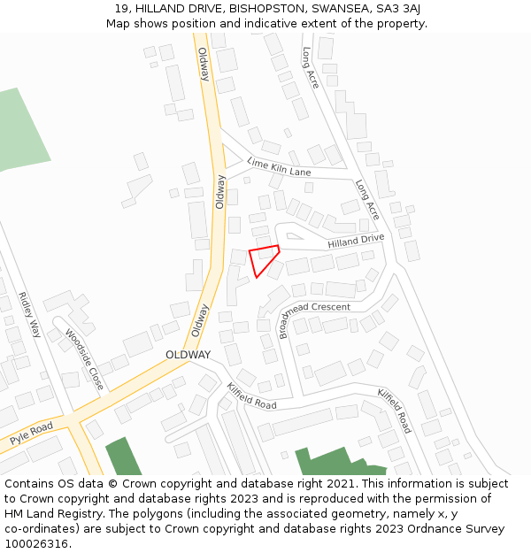 19, HILLAND DRIVE, BISHOPSTON, SWANSEA, SA3 3AJ: Location map and indicative extent of plot