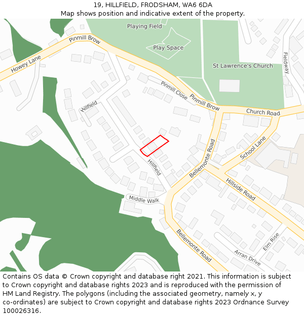 19, HILLFIELD, FRODSHAM, WA6 6DA: Location map and indicative extent of plot