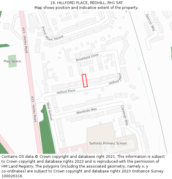 19, HILLFORD PLACE, REDHILL, RH1 5AT: Location map and indicative extent of plot