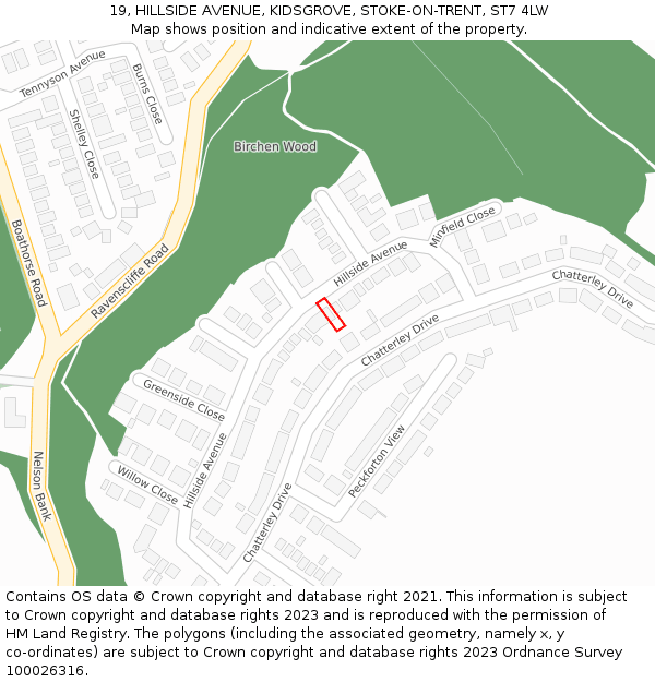 19, HILLSIDE AVENUE, KIDSGROVE, STOKE-ON-TRENT, ST7 4LW: Location map and indicative extent of plot