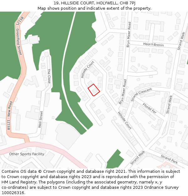 19, HILLSIDE COURT, HOLYWELL, CH8 7PJ: Location map and indicative extent of plot