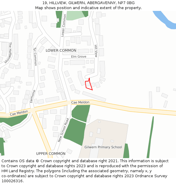 19, HILLVIEW, GILWERN, ABERGAVENNY, NP7 0BG: Location map and indicative extent of plot