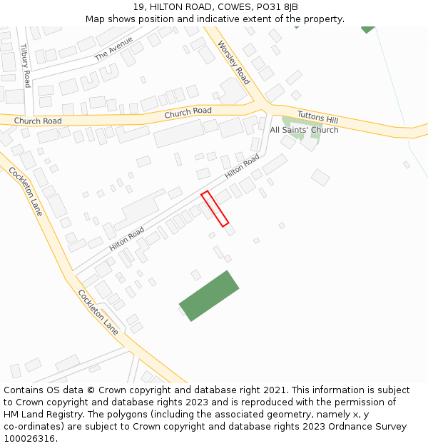 19, HILTON ROAD, COWES, PO31 8JB: Location map and indicative extent of plot