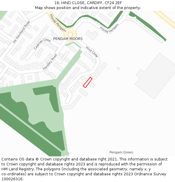 19, HIND CLOSE, CARDIFF, CF24 2EF: Location map and indicative extent of plot