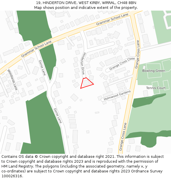 19, HINDERTON DRIVE, WEST KIRBY, WIRRAL, CH48 8BN: Location map and indicative extent of plot