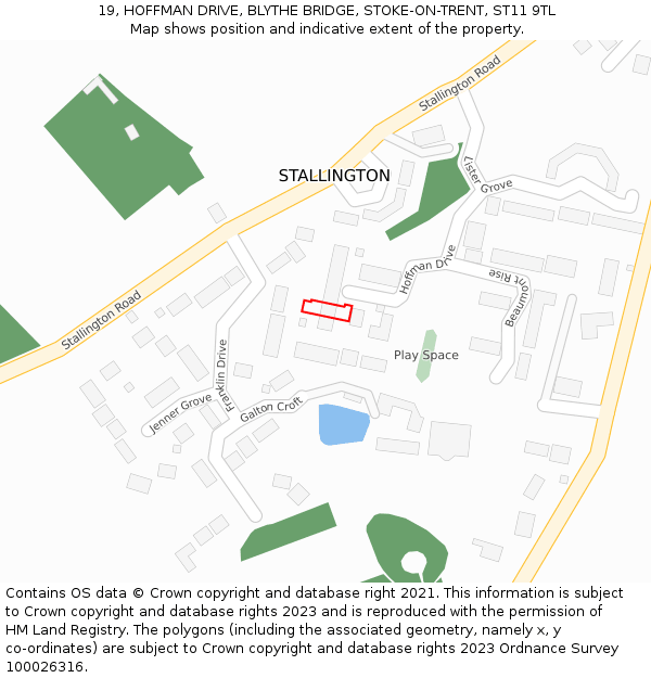 19, HOFFMAN DRIVE, BLYTHE BRIDGE, STOKE-ON-TRENT, ST11 9TL: Location map and indicative extent of plot