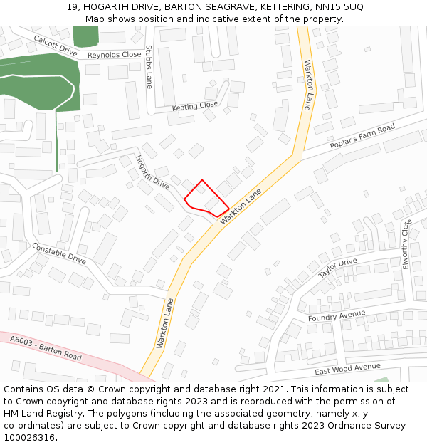 19, HOGARTH DRIVE, BARTON SEAGRAVE, KETTERING, NN15 5UQ: Location map and indicative extent of plot