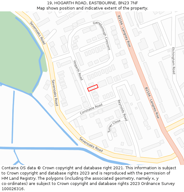 19, HOGARTH ROAD, EASTBOURNE, BN23 7NF: Location map and indicative extent of plot