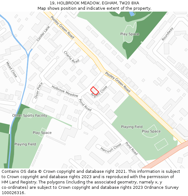 19, HOLBROOK MEADOW, EGHAM, TW20 8XA: Location map and indicative extent of plot