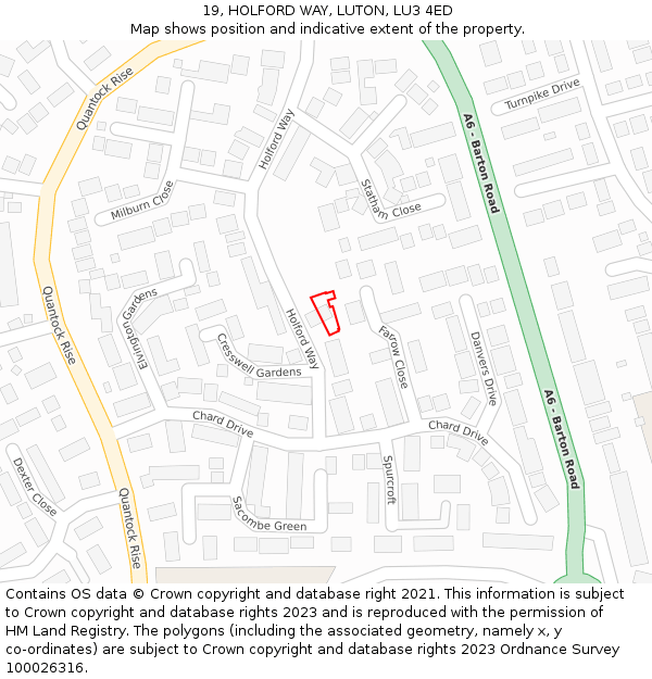 19, HOLFORD WAY, LUTON, LU3 4ED: Location map and indicative extent of plot