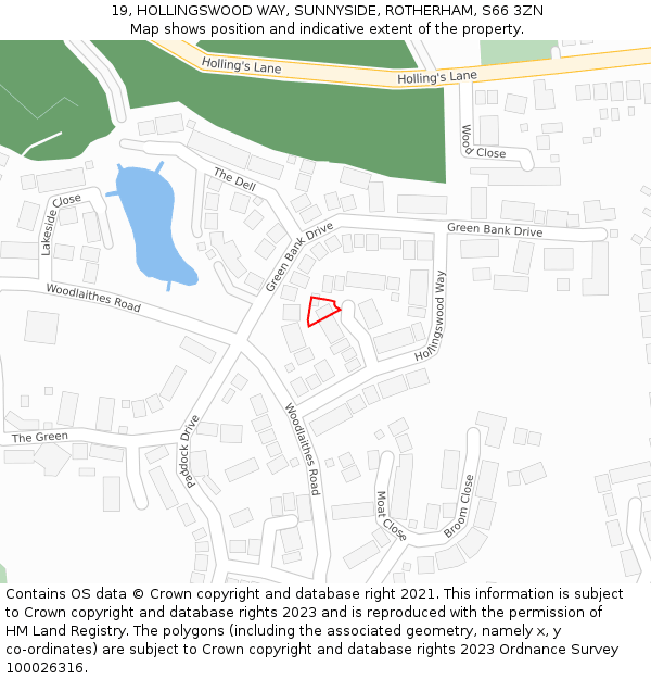 19, HOLLINGSWOOD WAY, SUNNYSIDE, ROTHERHAM, S66 3ZN: Location map and indicative extent of plot