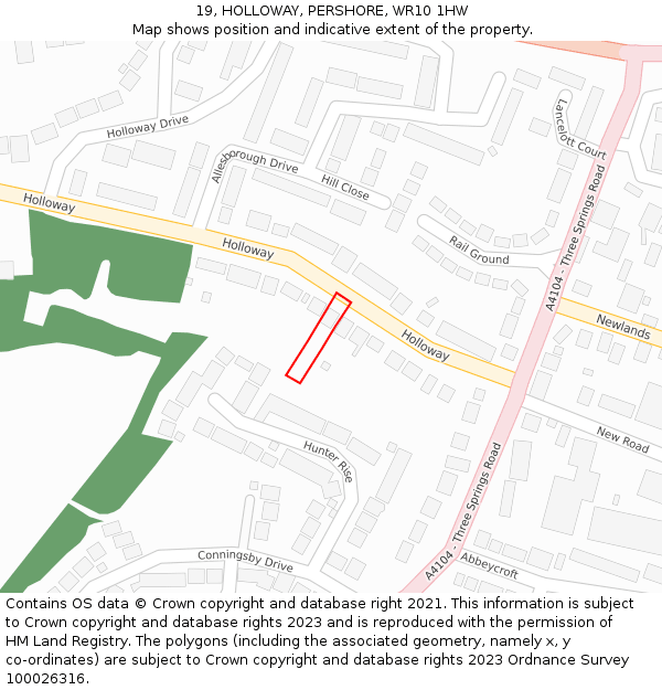 19, HOLLOWAY, PERSHORE, WR10 1HW: Location map and indicative extent of plot