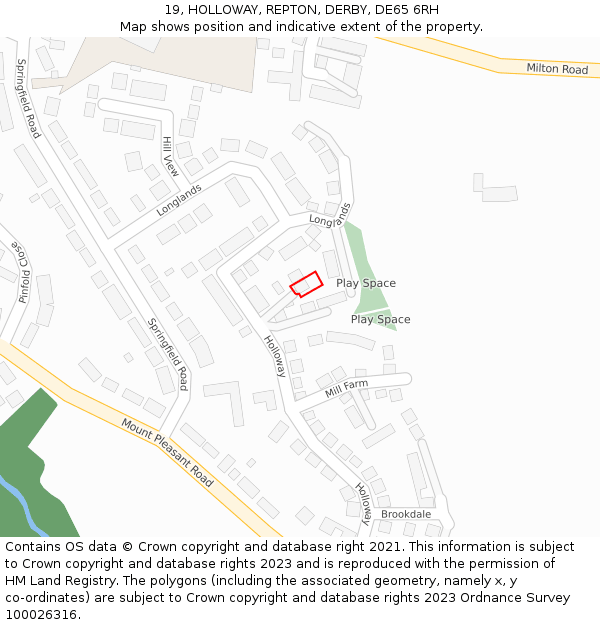 19, HOLLOWAY, REPTON, DERBY, DE65 6RH: Location map and indicative extent of plot