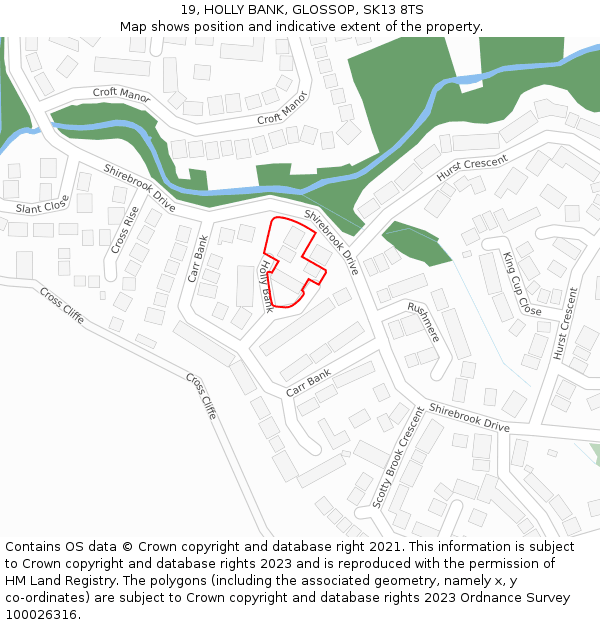 19, HOLLY BANK, GLOSSOP, SK13 8TS: Location map and indicative extent of plot