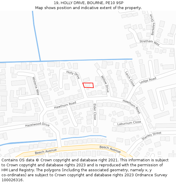 19, HOLLY DRIVE, BOURNE, PE10 9SP: Location map and indicative extent of plot