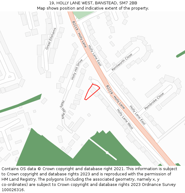 19, HOLLY LANE WEST, BANSTEAD, SM7 2BB: Location map and indicative extent of plot