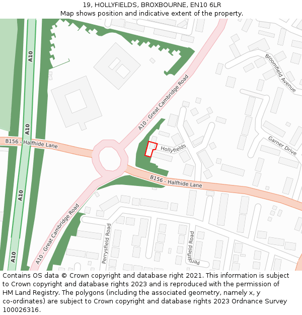 19, HOLLYFIELDS, BROXBOURNE, EN10 6LR: Location map and indicative extent of plot