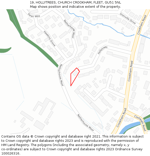 19, HOLLYTREES, CHURCH CROOKHAM, FLEET, GU51 5NL: Location map and indicative extent of plot